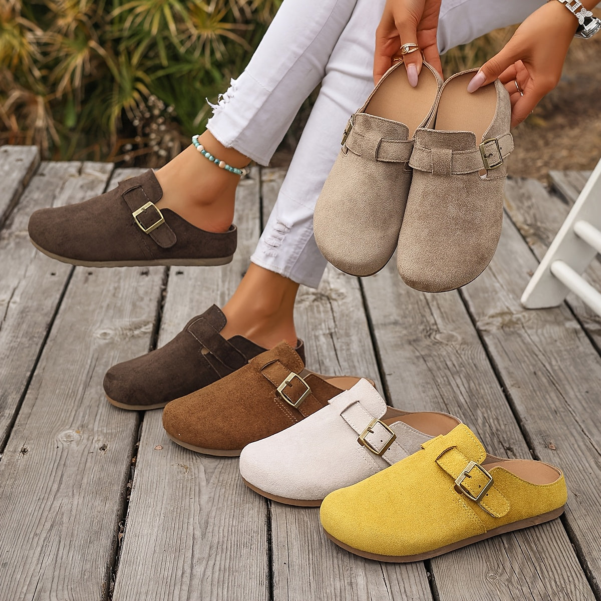 Damen Clogs Mules mit Schnalle – Bequeme Alltagsschuhe im klassischen Stil