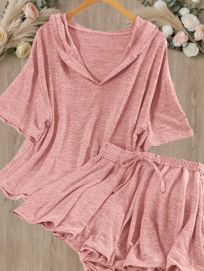 Women's Casual Two-Piece Set with Hoodie Top and Shorts – Casual Comfort for Spring & Summer