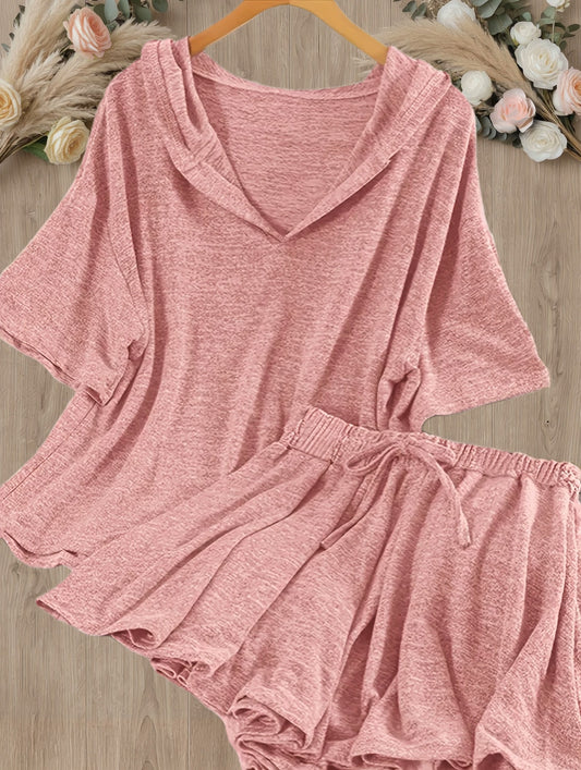 Women's Casual Two-Piece Set with Hoodie Top and Shorts – Casual Comfort for Spring & Summer