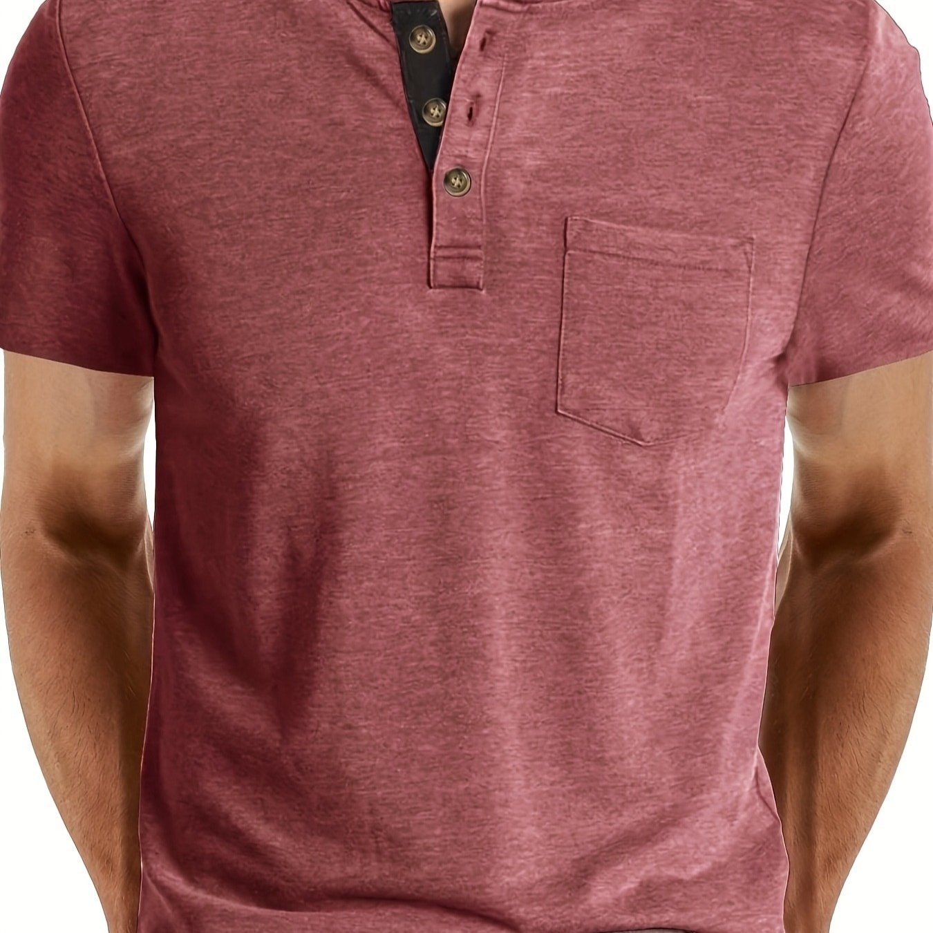 Herren Henley T-Shirt Kurzarm Casual Freizeitshirt mit Knopfleiste und Brusttasche