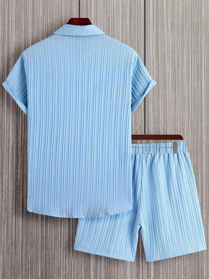 Men's Summer Casual Set with Short-Sleeve Shirt and Shorts – Ideal for Everyday and Vacation
