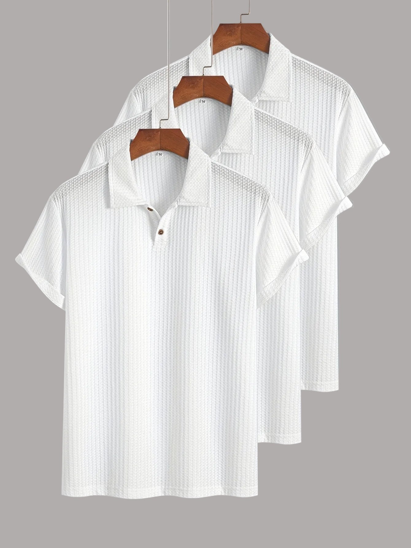 Men's Short-Sleeve Polo Shirt Set – Modern Waffle Pattern, Classic Casual Style, 3-Pack