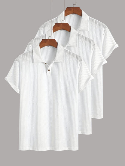 Men's Short-Sleeve Polo Shirt Set – Modern Waffle Pattern, Classic Casual Style, 3-Pack