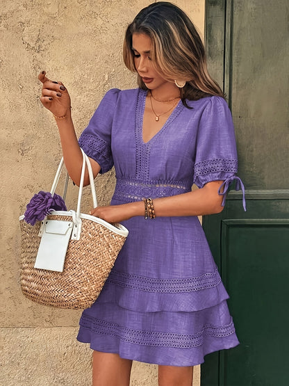 Women's Elegant Casual Dress with Lace and V-Neck – Perfect for Everyday & Going Out