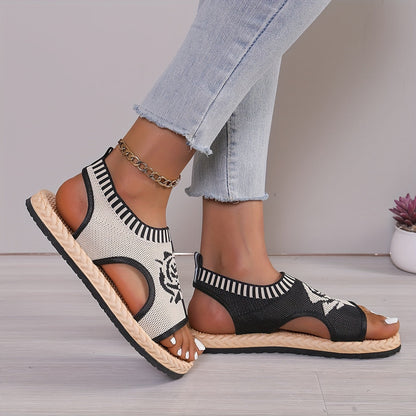 Damen Sommer-Sandalen mit Blumenmuster – Bequeme Freizeitschuhe mit offener Spitze