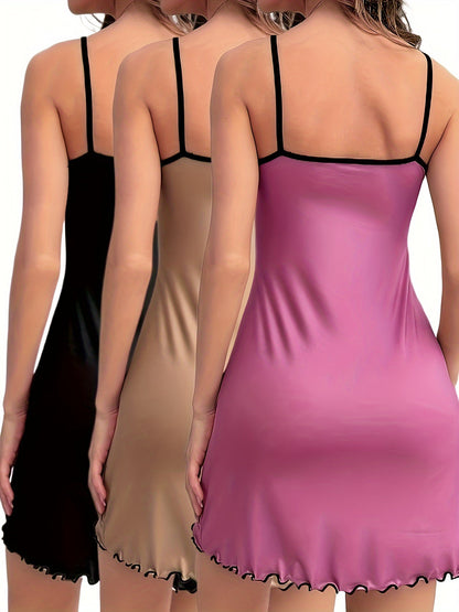Women's Nightgown Set – 3-Pack, Sleeveless Spaghetti Strap Dress, Elegant Pajamas for Spring and Summer