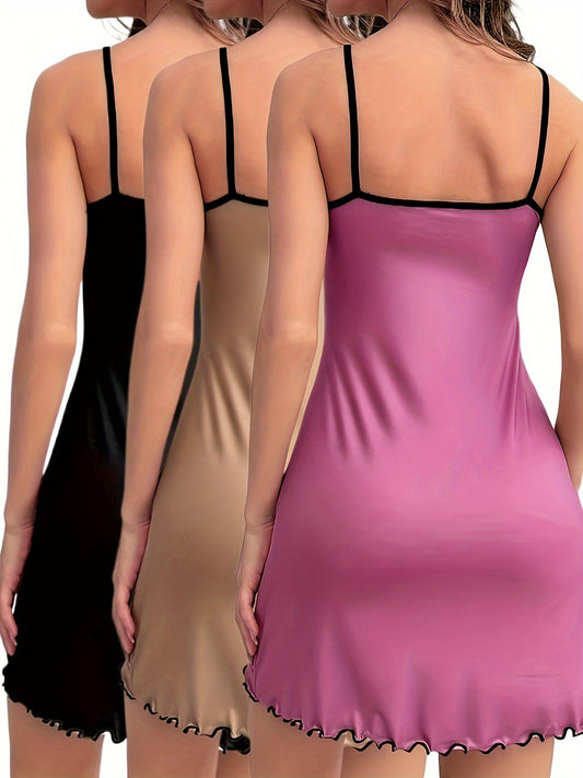 Women's Nightgown Set – 3-Pack, Sleeveless Spaghetti Strap Dress, Elegant Pajamas for Spring and Summer