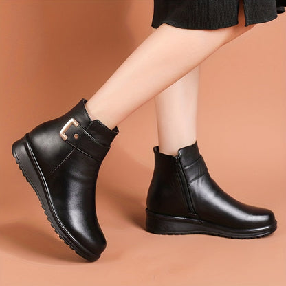 Damen Stiefeletten warm gefüttert Winter Boots mit Riemen und Schnalle