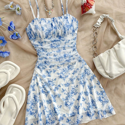 Women's Summer Dress Elegant with Floral Pattern and Spaghetti Straps – Perfect for Leisure and Vacation