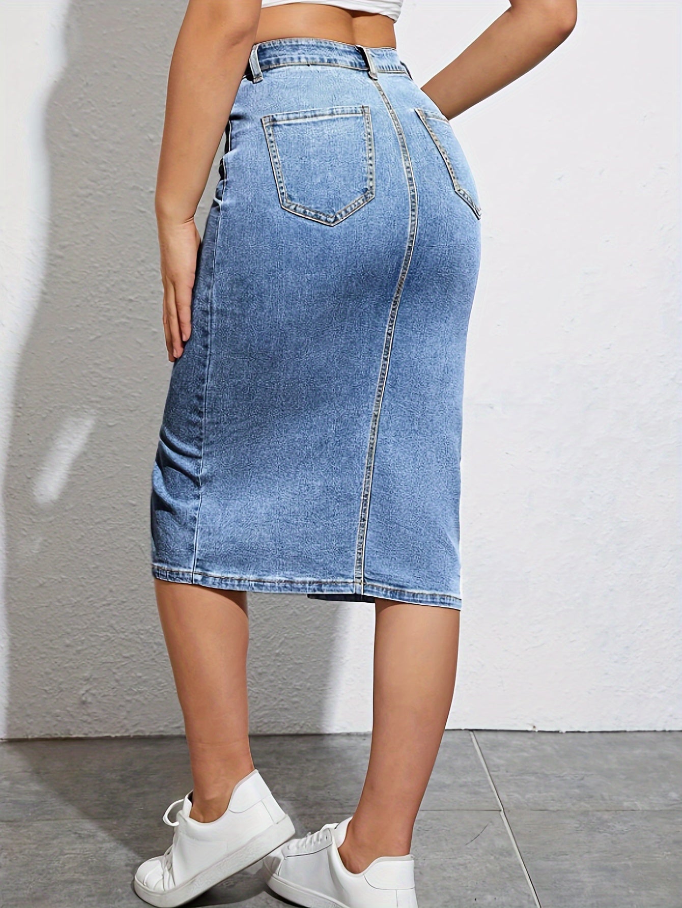 Women's High Waist Denim Skirt with Slit – Fashionable Casual Style for Everyday & Leisure