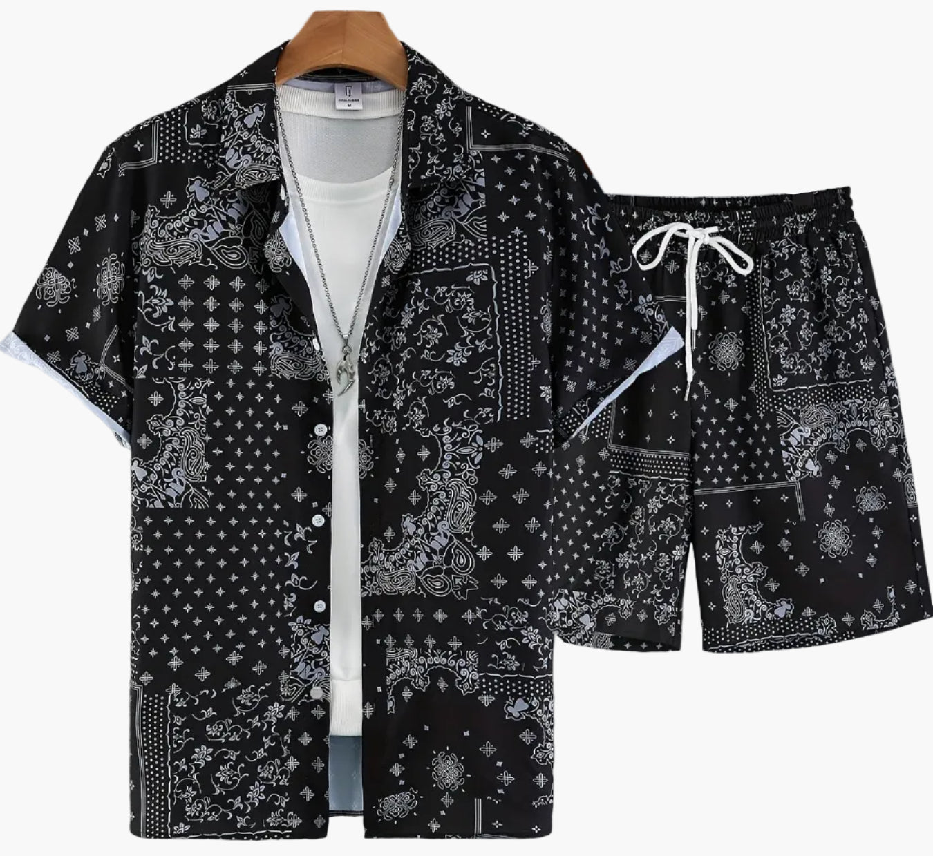 Men's Summer Casual Set – Short-Sleeve Shirt and Shorts with Paisley Pattern, Perfect for Everyday & Vacation