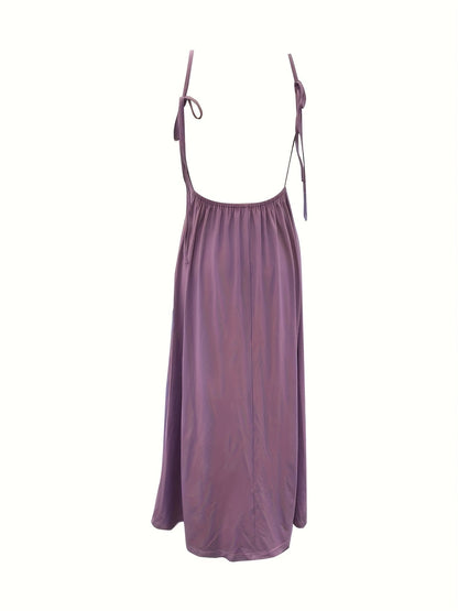 Women's maxi dress with open back, spaghetti straps, and high leg slit – Elegant summer dress for parties & vacation