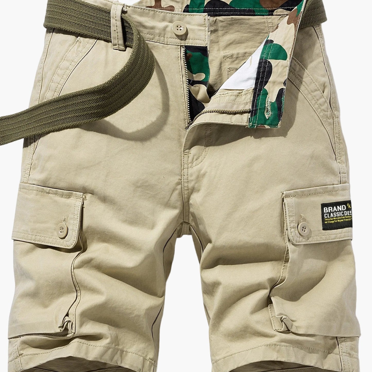 Men's cargo shorts in outdoor and casual style with pockets and belt