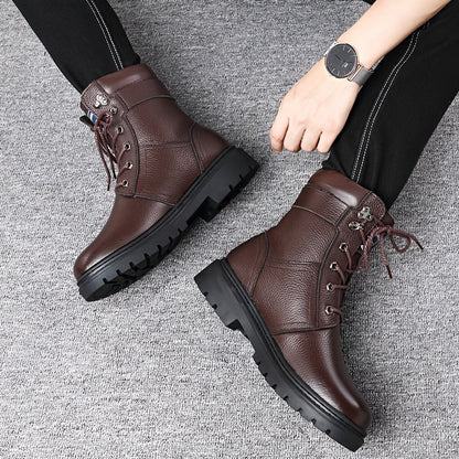 Men's winter boots, lace-up boots with a lug sole, black or brown, warm-lined