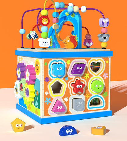 Multifunctional motor skills toy learning cube for children – alphabet, animals, shapes & numbers – educational toy