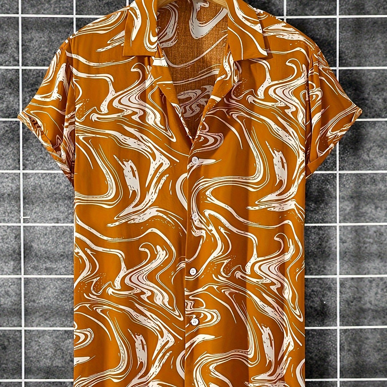 Men's short-sleeve resort shirt with marble pattern for stylish casual outfits