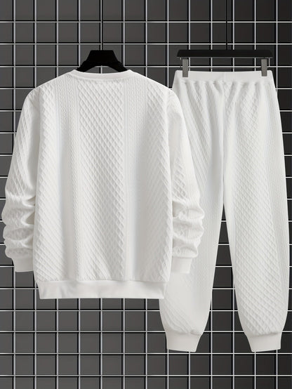 Men's two-piece tracksuit with diamond pattern, long-sleeve shirt, and jogger pants