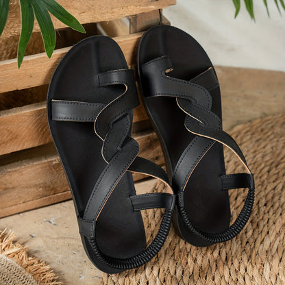 Women's Summer Shoes – Fashionable Sandals with Wave Straps and Star Accent for Beach and Leisure