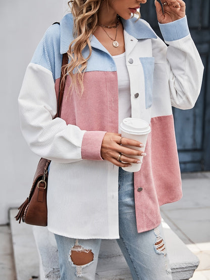 Cordhemdjacke im Colorblocking-Design Langarm Oversized