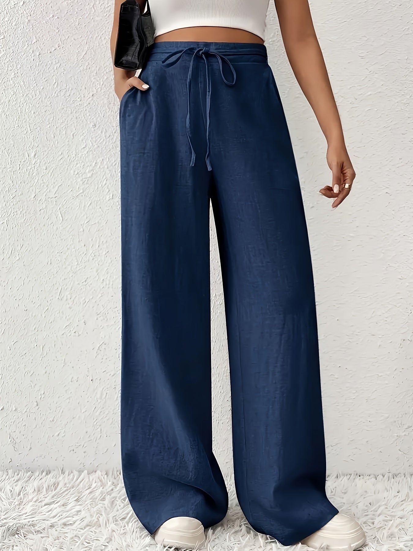 Women's Wide-Leg Pants with Drawstring – Casual Leisurewear for Everyday and Weekends