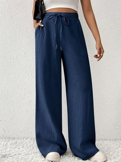 Women's Wide-Leg Pants with Drawstring – Casual Leisurewear for Everyday and Weekends