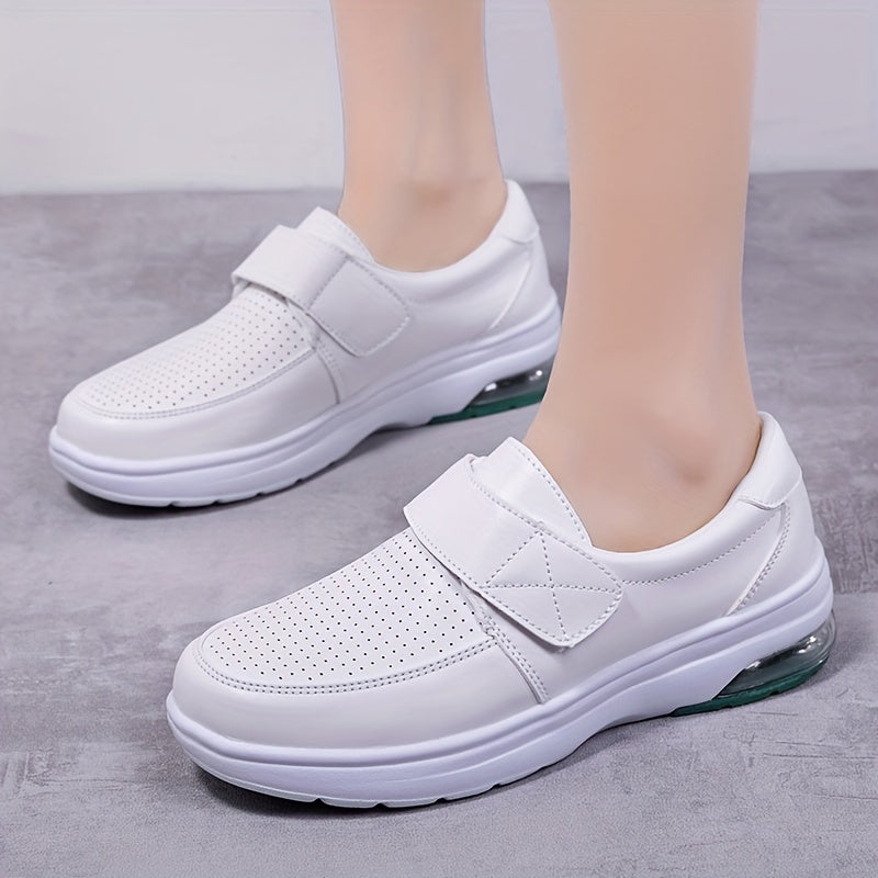Women's Comfort Slip-On Shoes for Work and Leisure – Breathable Walking Shoes with Velcro Closure and Shock Absorption