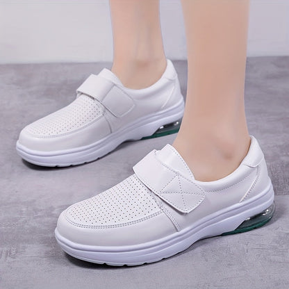 Women's Comfort Slip-On Shoes for Work and Leisure – Breathable Walking Shoes with Velcro Closure and Shock Absorption