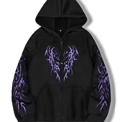 Hooded jacket with a zipper and graphic print