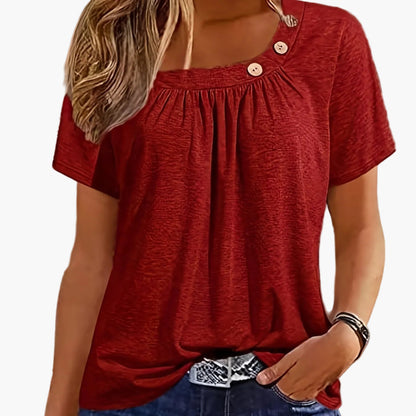 Damen Sommer-Shirt mit asymmetrischem Ausschnitt und Knopfdetails – Freizeit & Alltagsstil