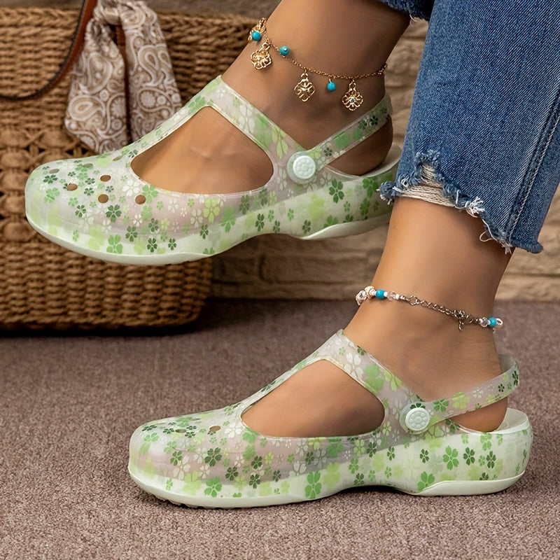 Women's Comfortable Summer Shoes with Floral Pattern – Cozy Casual Mary Janes for Everyday and Vacation