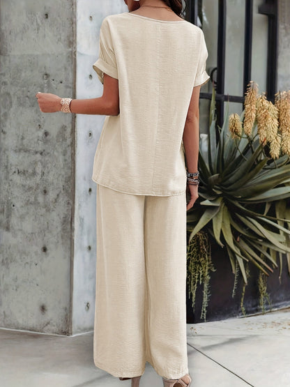 Women's Summer Two-Piece Set – Loose Casual Outfit with Crochet Detail, Perfect for Beach & Everyday Wear
