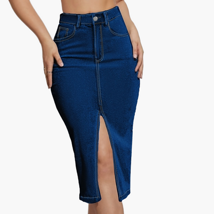 Women's High Waist Denim Skirt with Slit – Fashionable Casual Style for Everyday & Leisure
