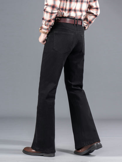 Men's black bootcut jeans with a flared leg, regular fit