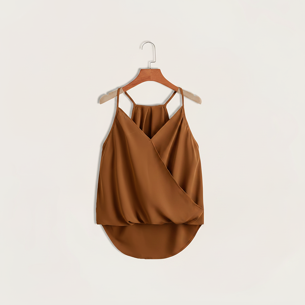 Women's Sleeveless Draped Halter Blouse – Elegant Business and Casual Look
