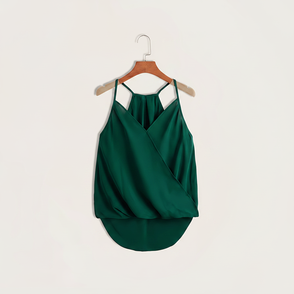 Women's Sleeveless Draped Halter Blouse – Elegant Business and Casual Look