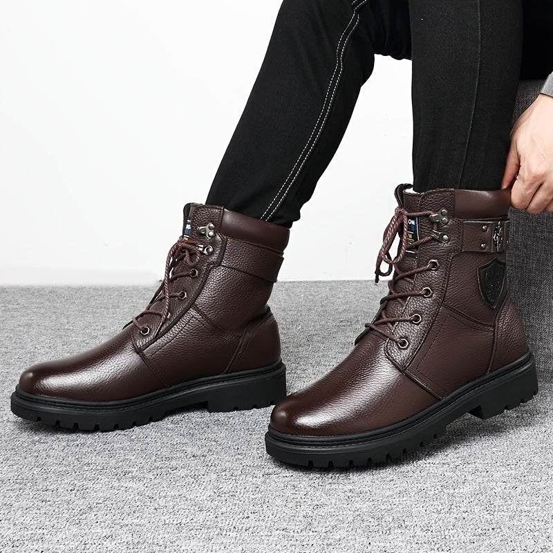Men's winter boots, lace-up boots with a lug sole, black or brown, warm-lined
