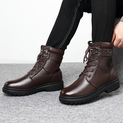 Men's winter boots, lace-up boots with a lug sole, black or brown, warm-lined