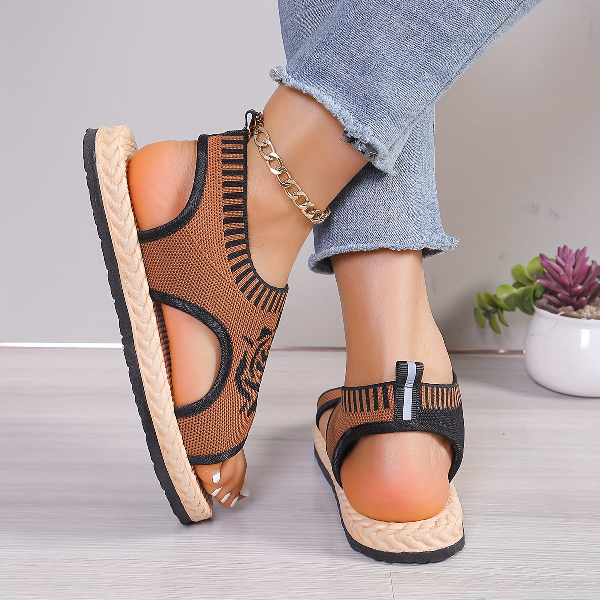 Damen Sommer-Sandalen mit Blumenmuster – Bequeme Freizeitschuhe mit offener Spitze