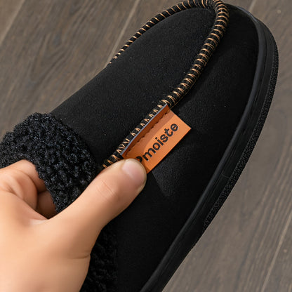 Men's plush-lined slippers, cozy winter footwear, black