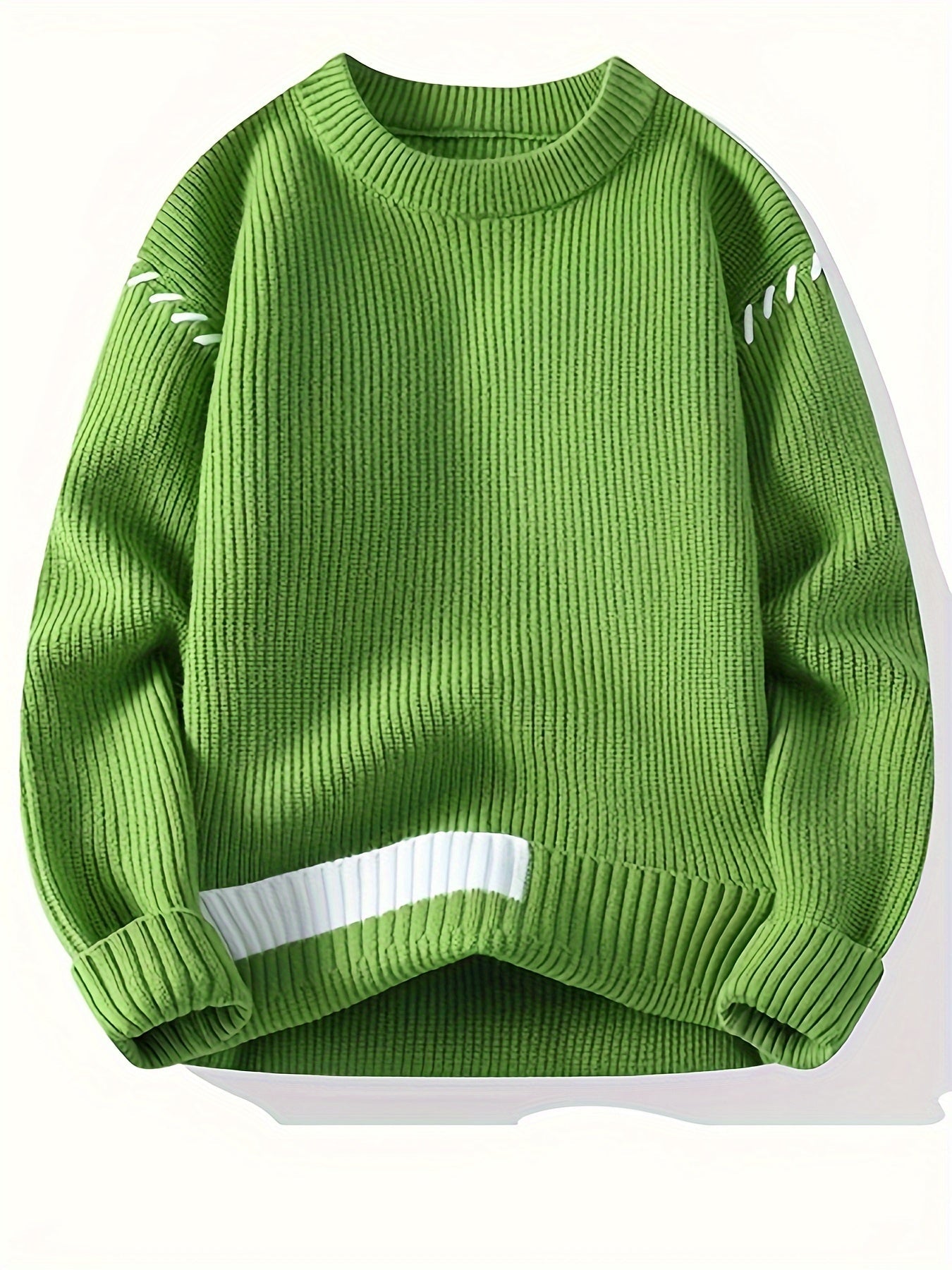 Unisex knitted sweater, crew neck, long sleeves, with contrasting details
