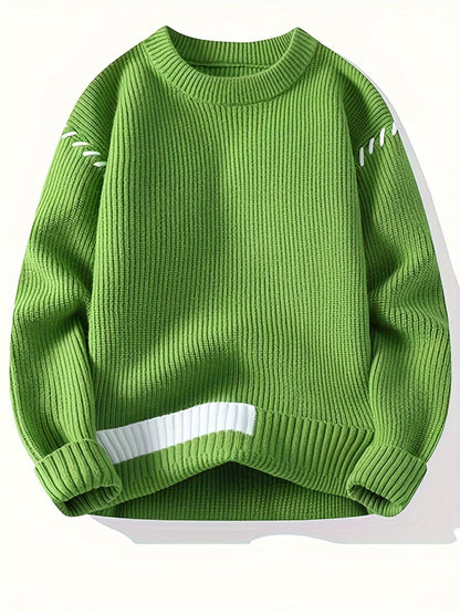 Unisex knitted sweater, crew neck, long sleeves, with contrasting details