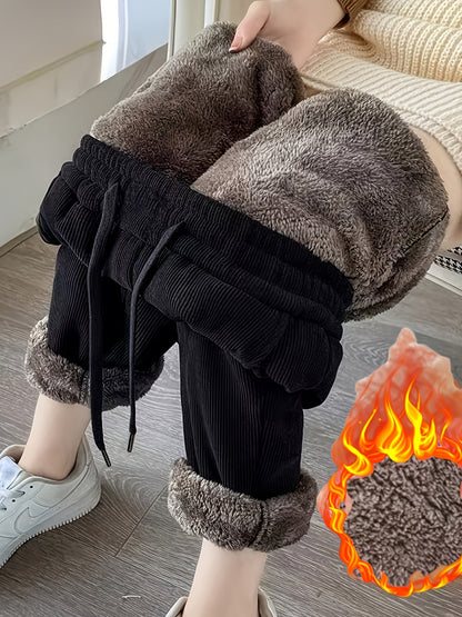 Unisex Winterhose Cord Innenfutter Plüsch Schwarz