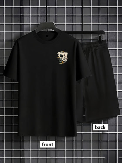 Herren Sommer Freizeit Set – T-Shirt & Shorts mit Kartenmotiv, Lässiger Look für Alltag & Urlaub