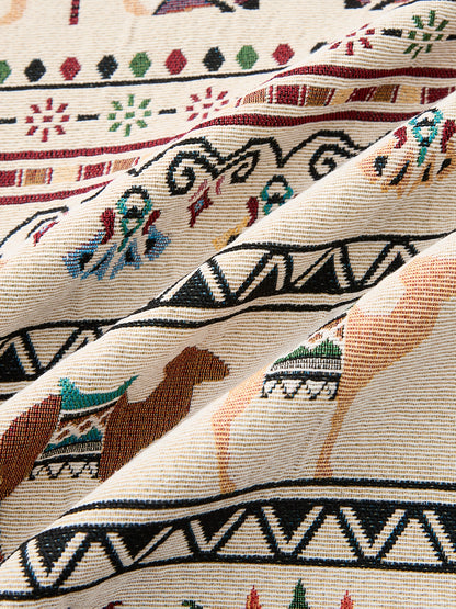 Men's casual long-sleeve shirt, patterned, ethnic print, beige