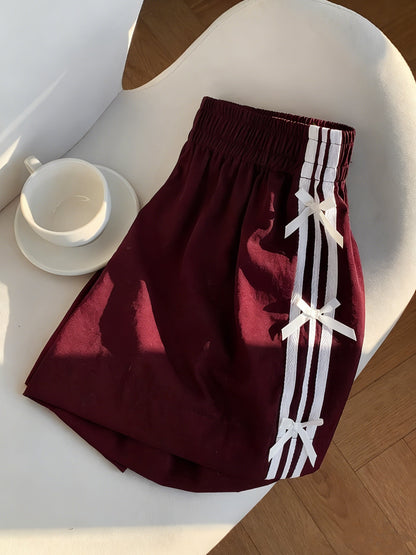 Women's casual shorts with bows and stripes for summer – regular fit, vacation style
