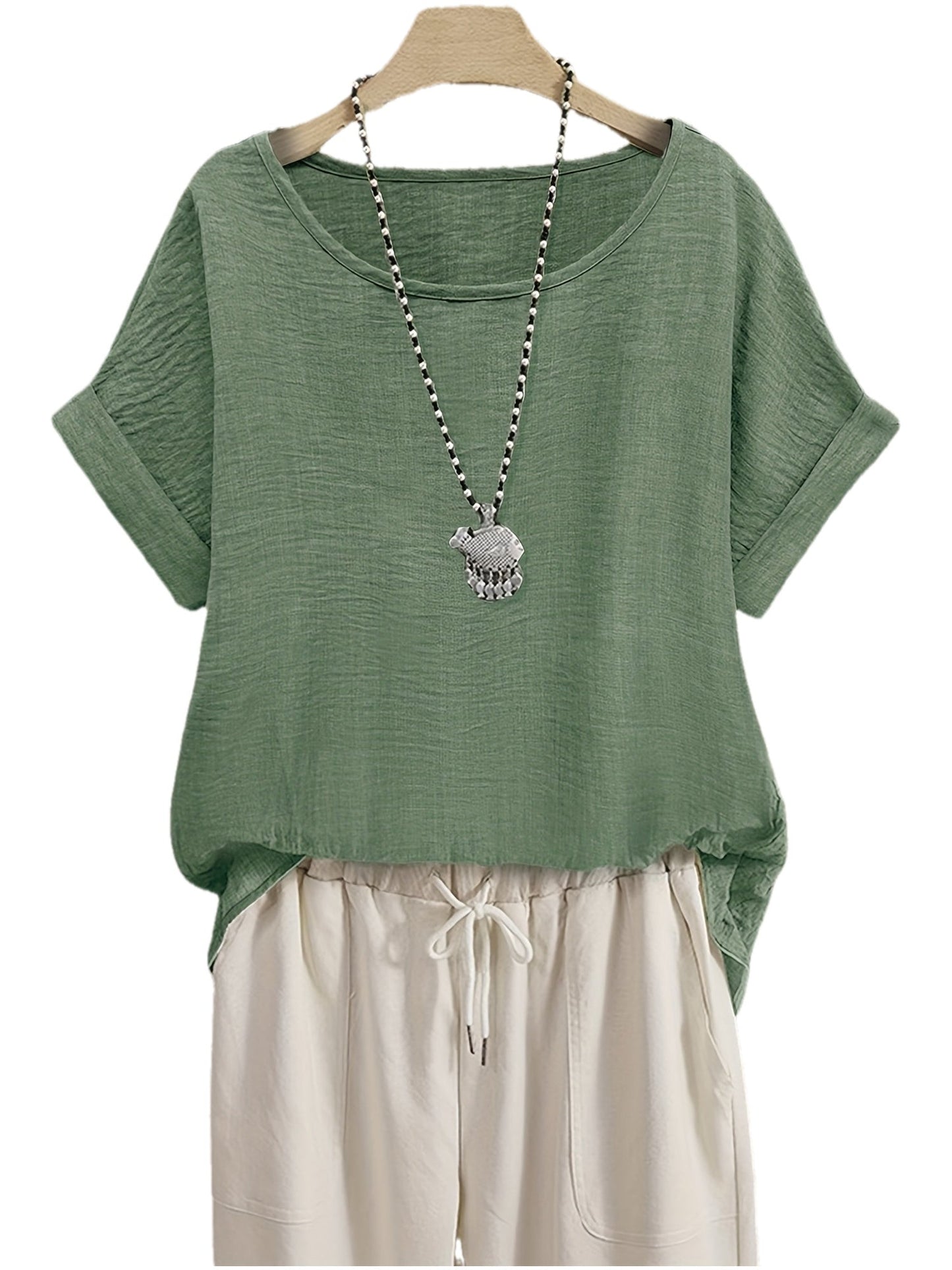 Women's Summer Blouse Short Sleeve Loose Elegant Casual Top
