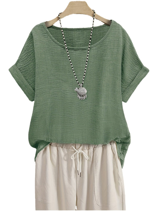 Women's Summer Blouse Short Sleeve Loose Elegant Casual Top