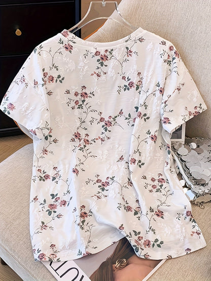 Women's T-shirt with Floral Pattern and Loose Fit – Stylish for Spring and Summer