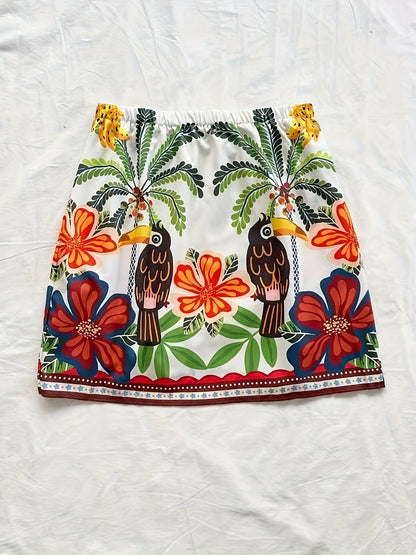 Women's Mini Beach Wrap Skirt with Tropical Pattern and Bow – Summery Vacation Style