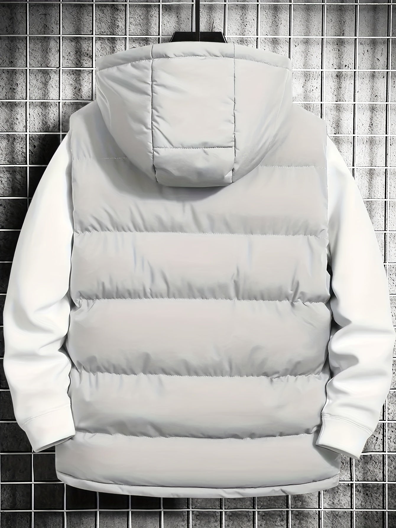Men's quilted vest with hood, zipper & pockets, padded, black